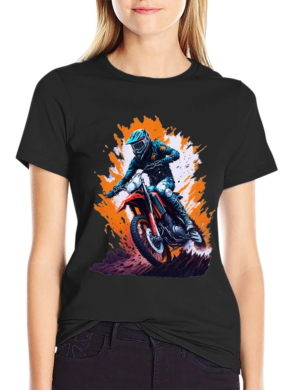 Motocross Rider Graphic Tee - Black Cotton Blend Shirt
