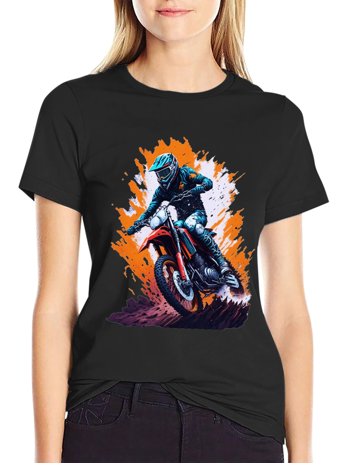 Motocross Rider Graphic Tee - Black Cotton Blend Shirt