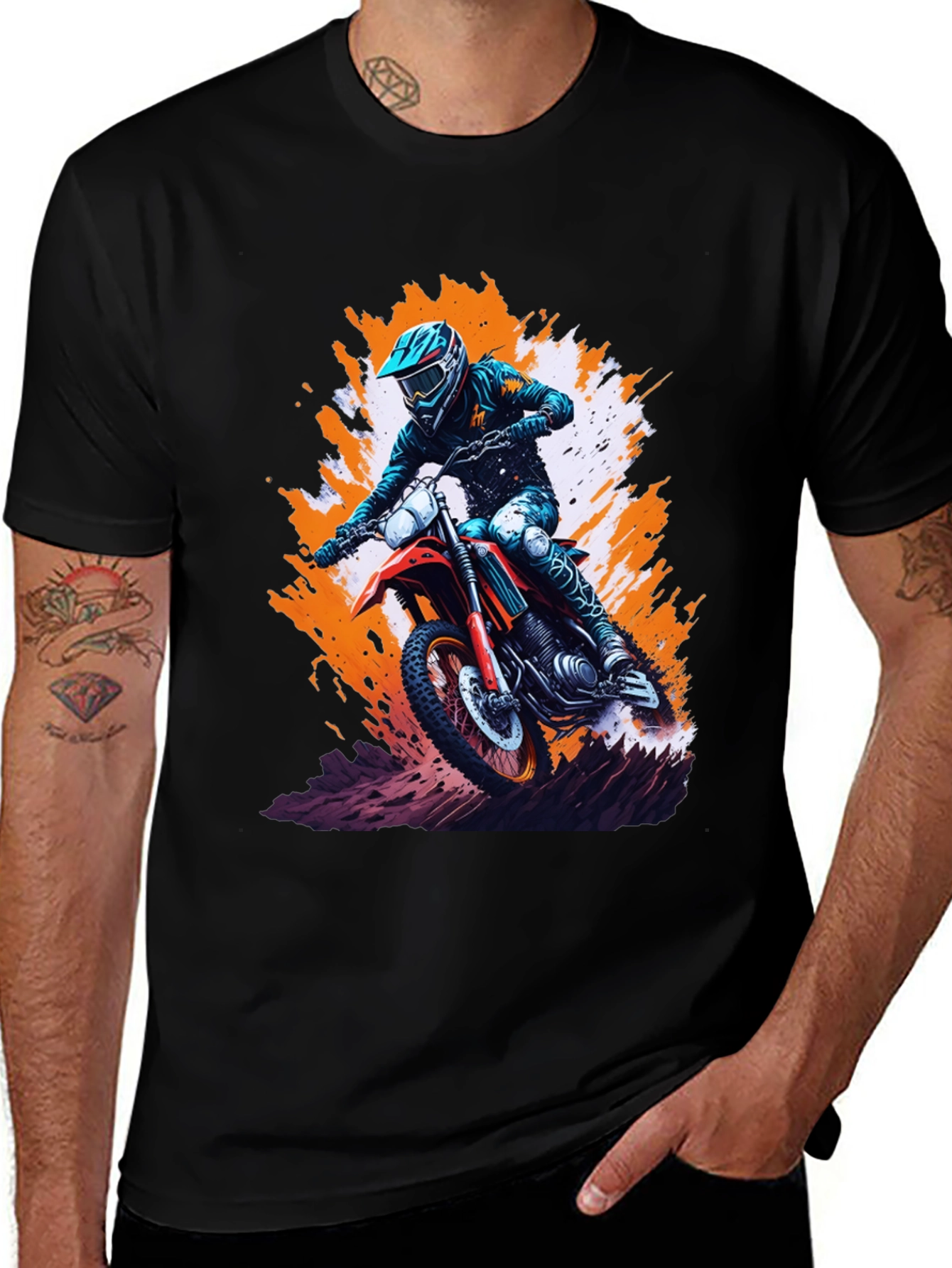 Motocross Rider Graphic Tee - Black Cotton Blend Shirt
