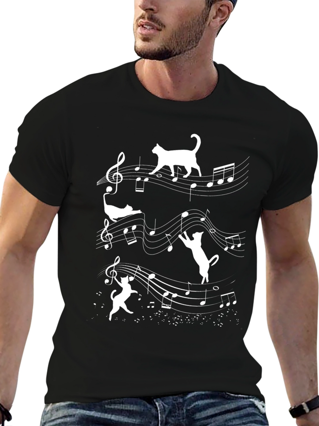 Musical Cats T-Shirt - Black Cotton Tee