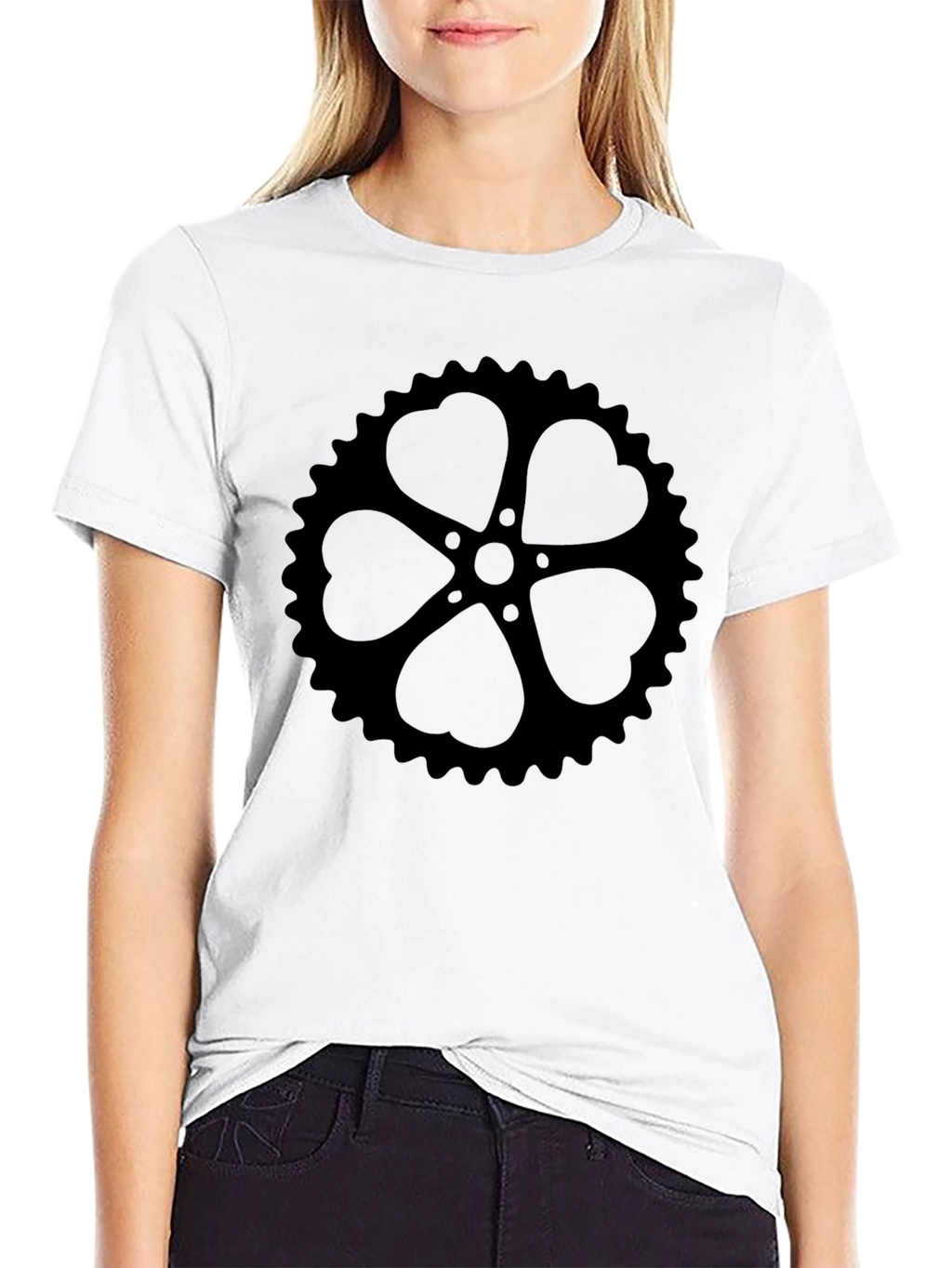 Black T-Shirt with Heart Sprocket Design