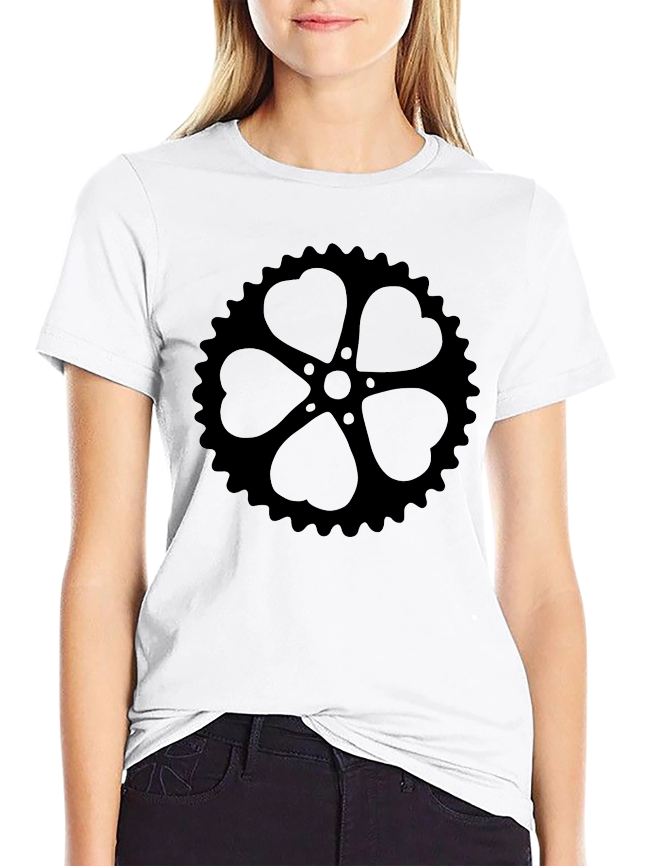 Black T-Shirt with Heart Sprocket Design