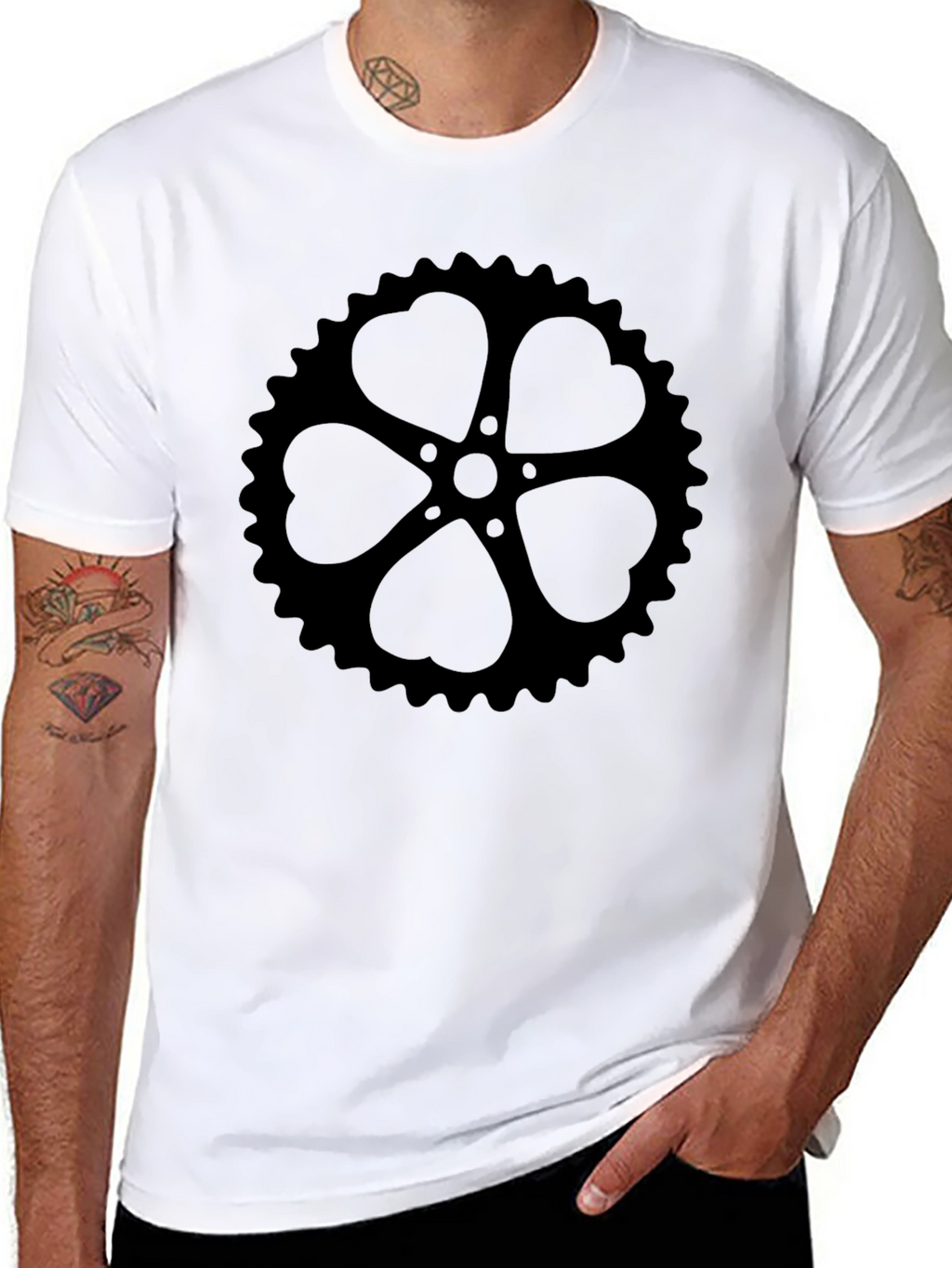 Black T-Shirt with Heart Sprocket Design