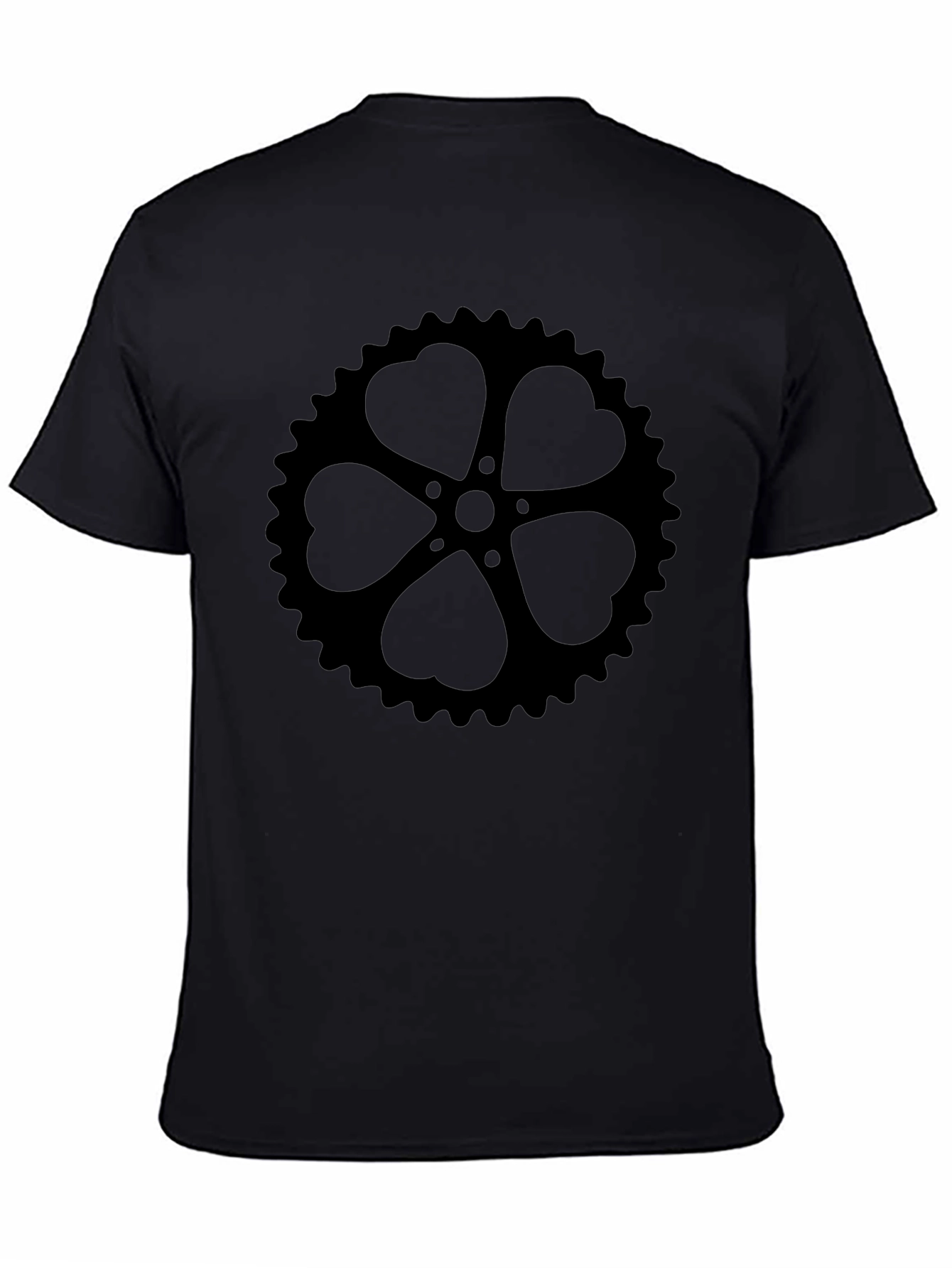 Black T-Shirt with Heart Sprocket Design