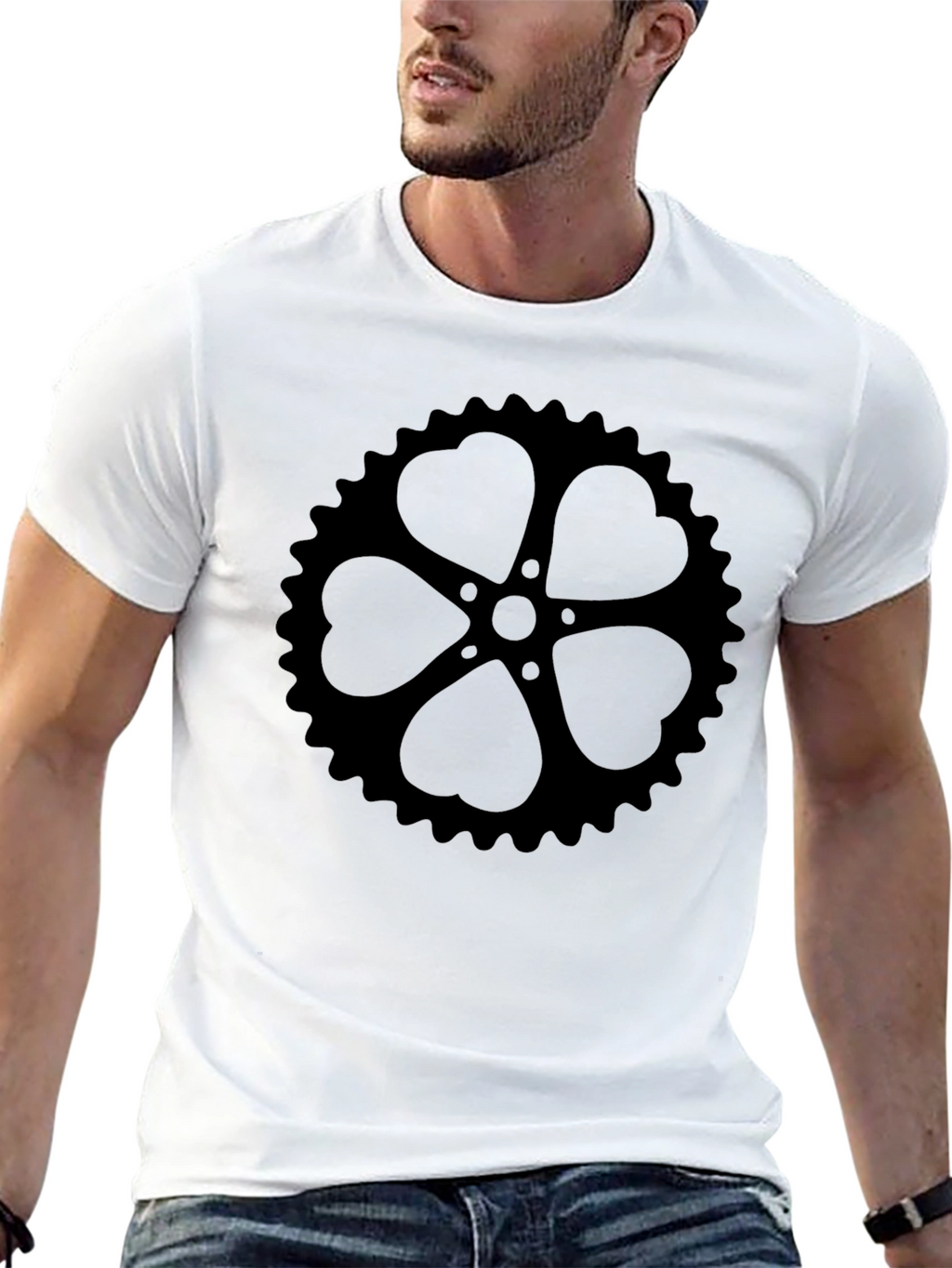 Black T-Shirt with Heart Sprocket Design