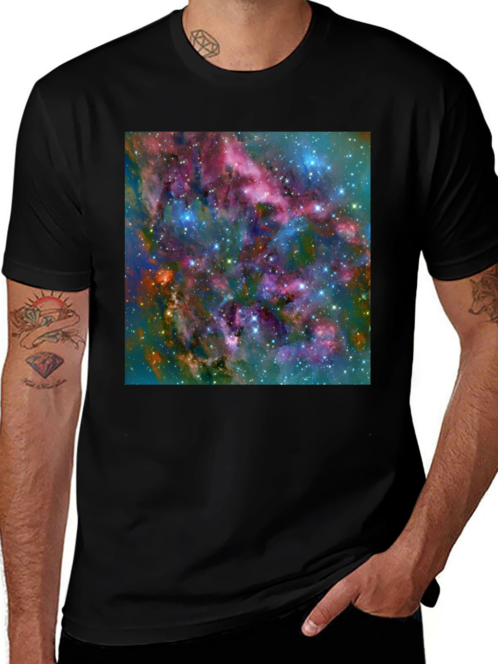 Nebula Space Print Black T-Shirt