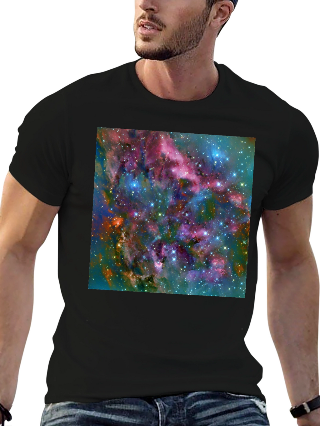 Nebula Space Print Black T-Shirt