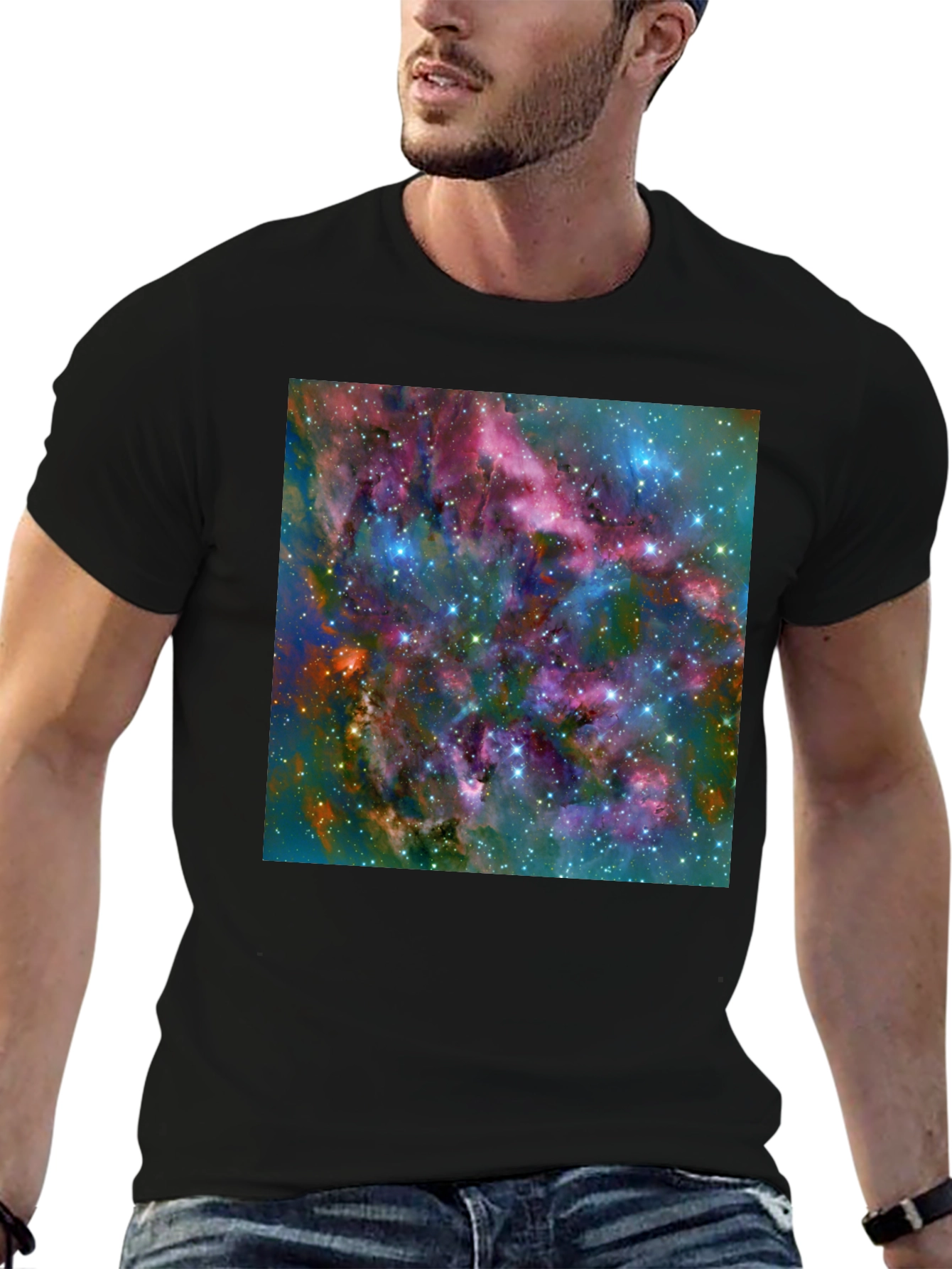 Nebula Space Print Black T-Shirt