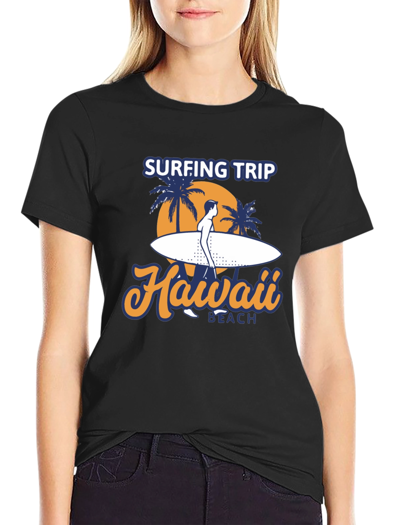 Hawaii Surfing Trip Graphic Tee - Black