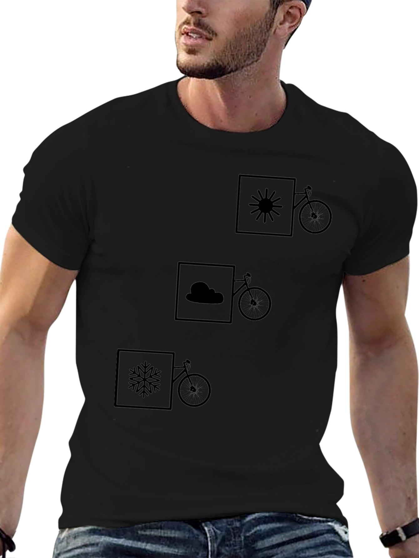 Weather & Bike Graphic Tee - Black Cotton Shirt