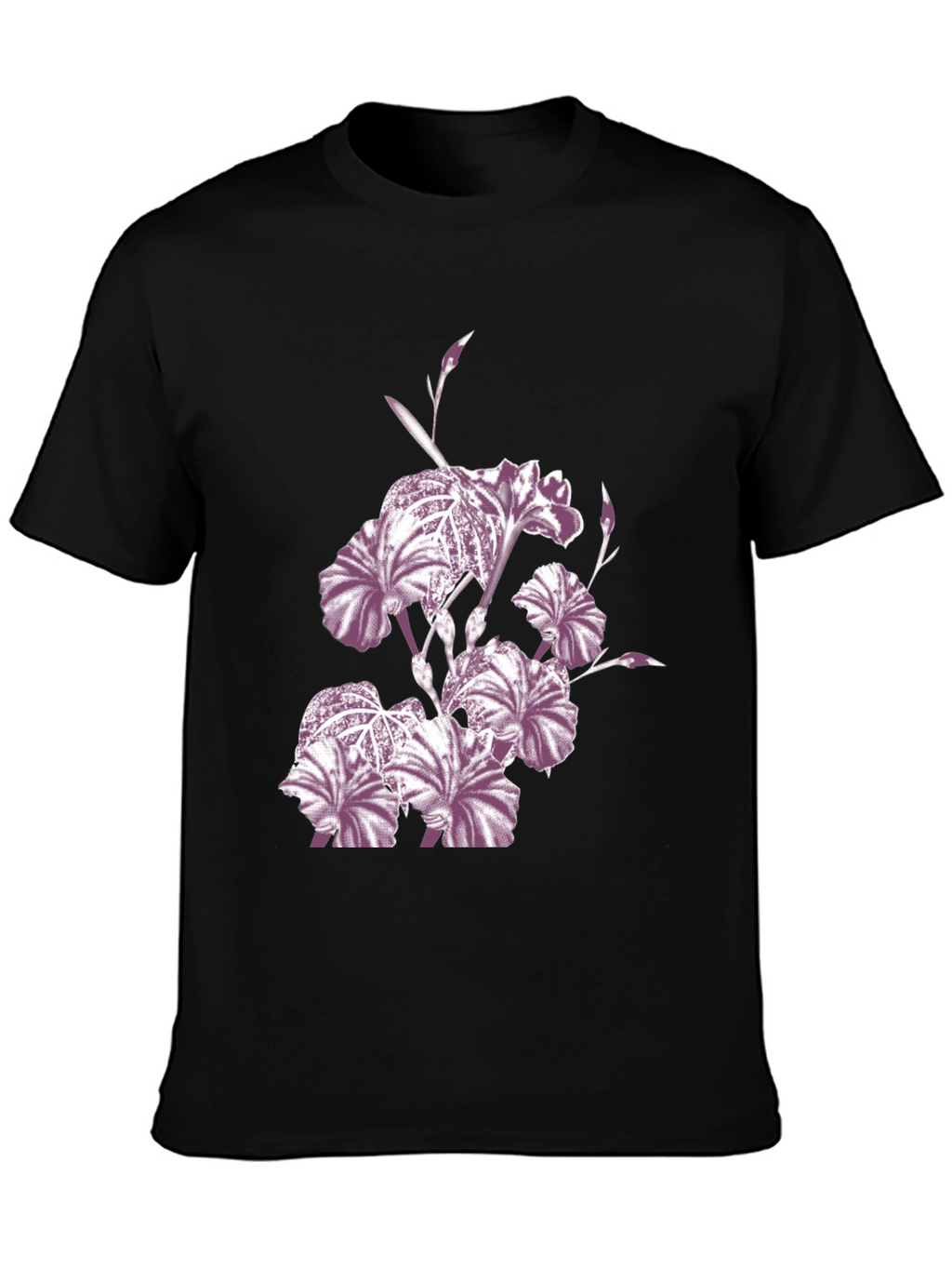 Floral Iris Print Black Crew Neck T-Shirt