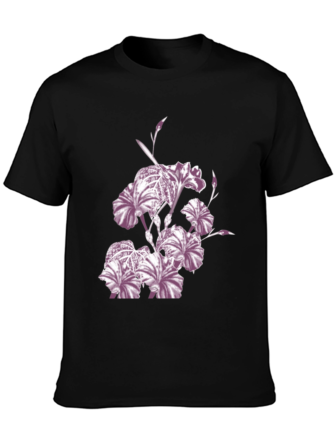 Floral Iris Print Black Crew Neck T-Shirt