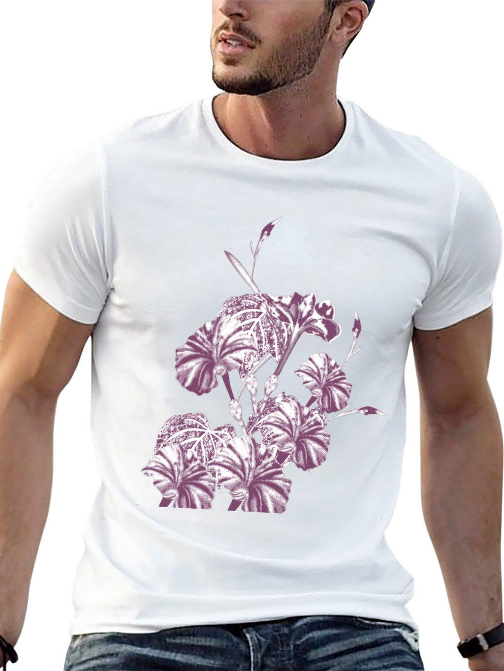 Floral Iris Print Black Crew Neck T-Shirt