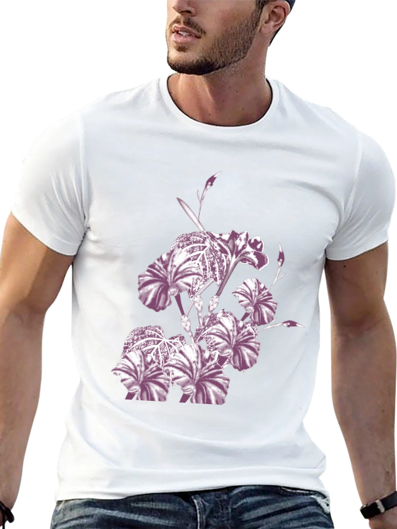 Floral Iris Print Black Crew Neck T-Shirt