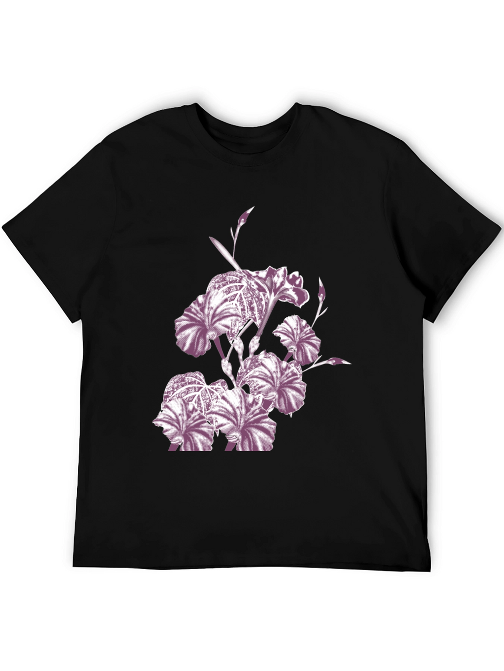 Floral Iris Print Black Crew Neck T-Shirt