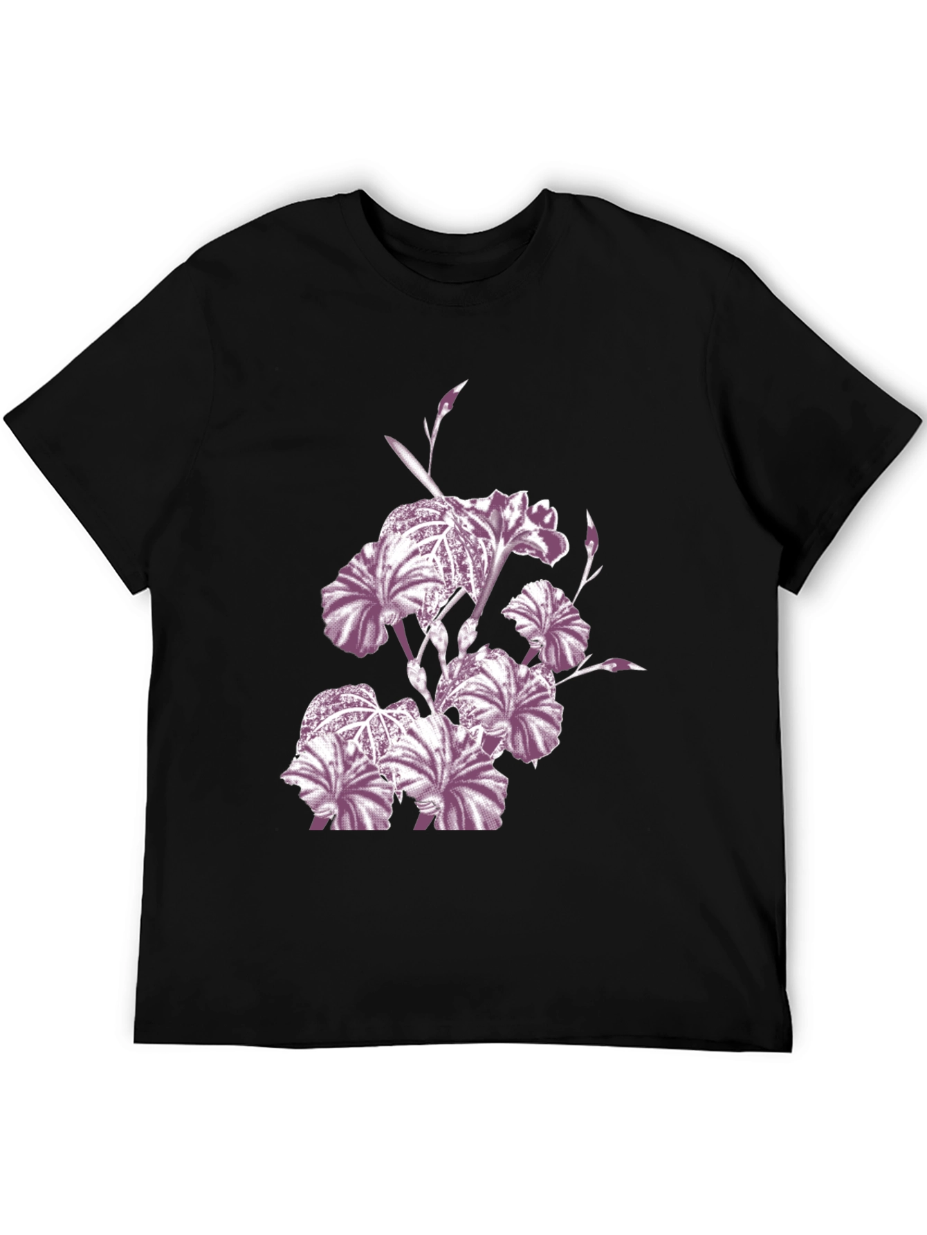 Floral Iris Print Black Crew Neck T-Shirt
