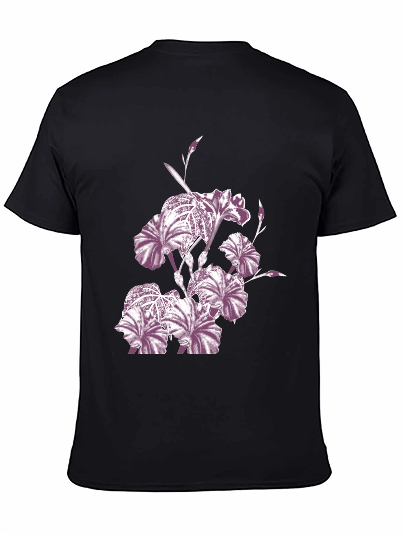 Floral Iris Print Black Crew Neck T-Shirt