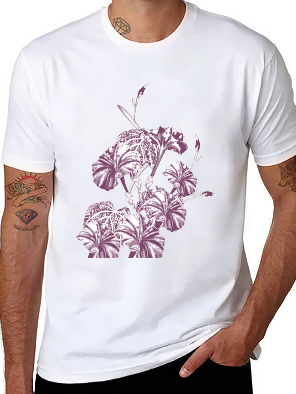 Floral Iris Print Black Crew Neck T-Shirt