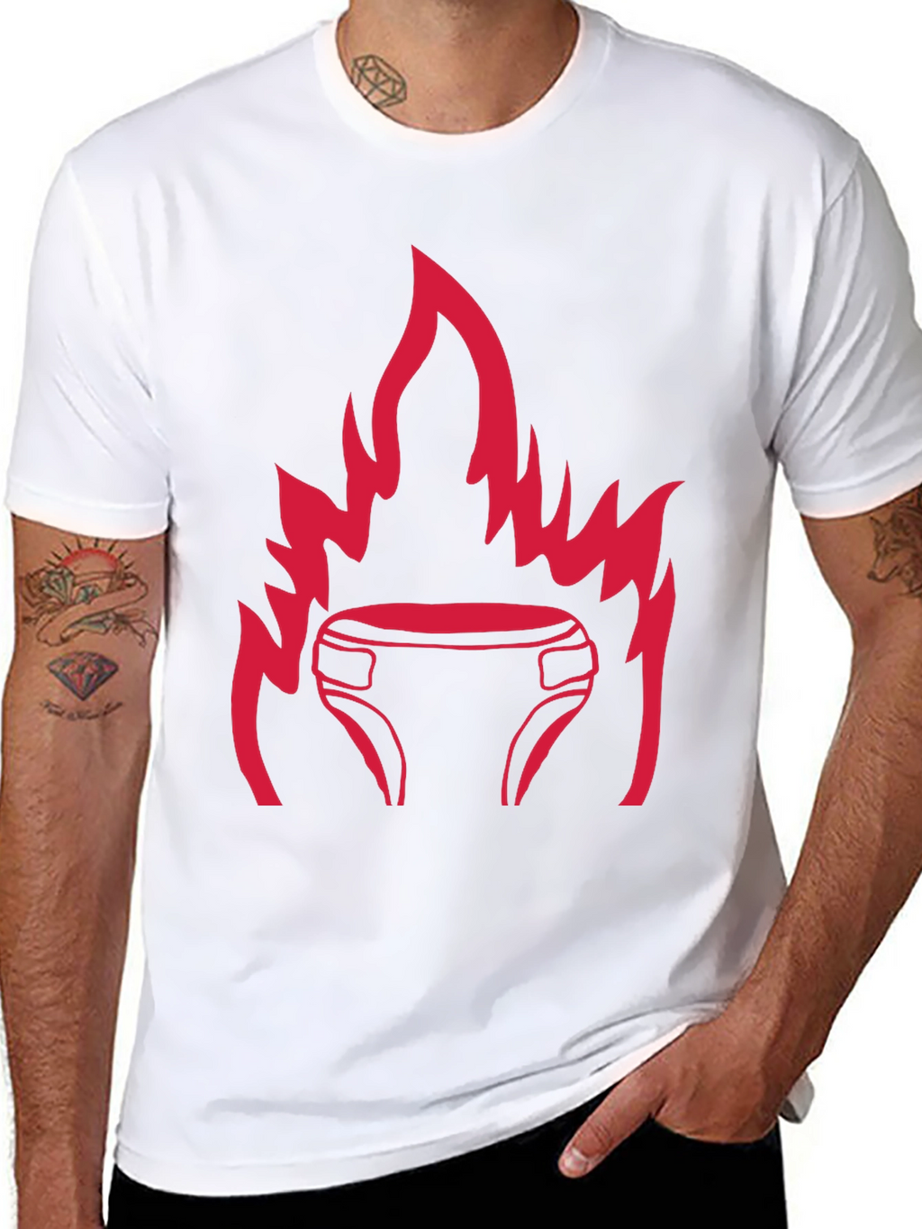 Black T-Shirt with Fiery Diaper Design