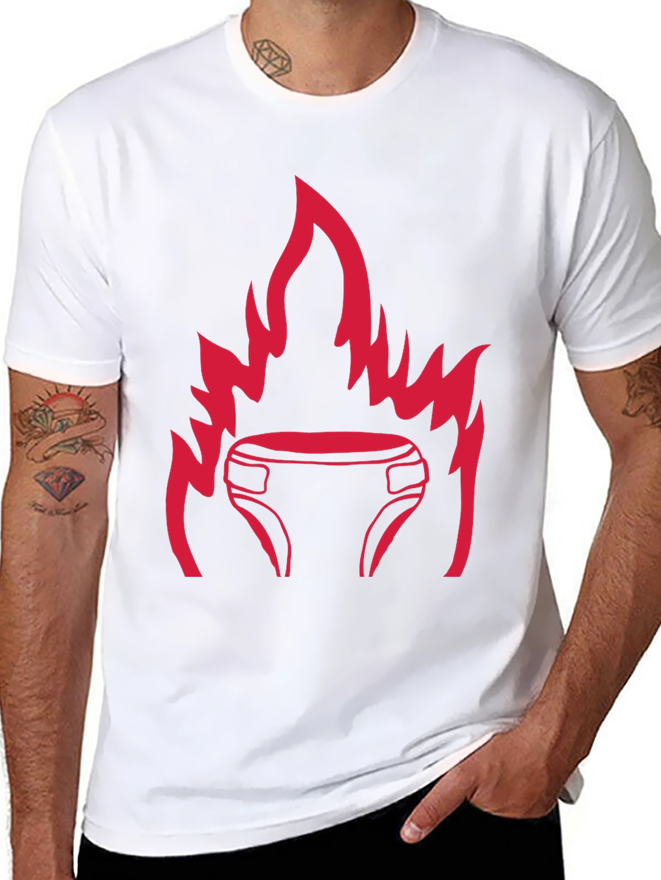 Black T-Shirt with Fiery Diaper Design