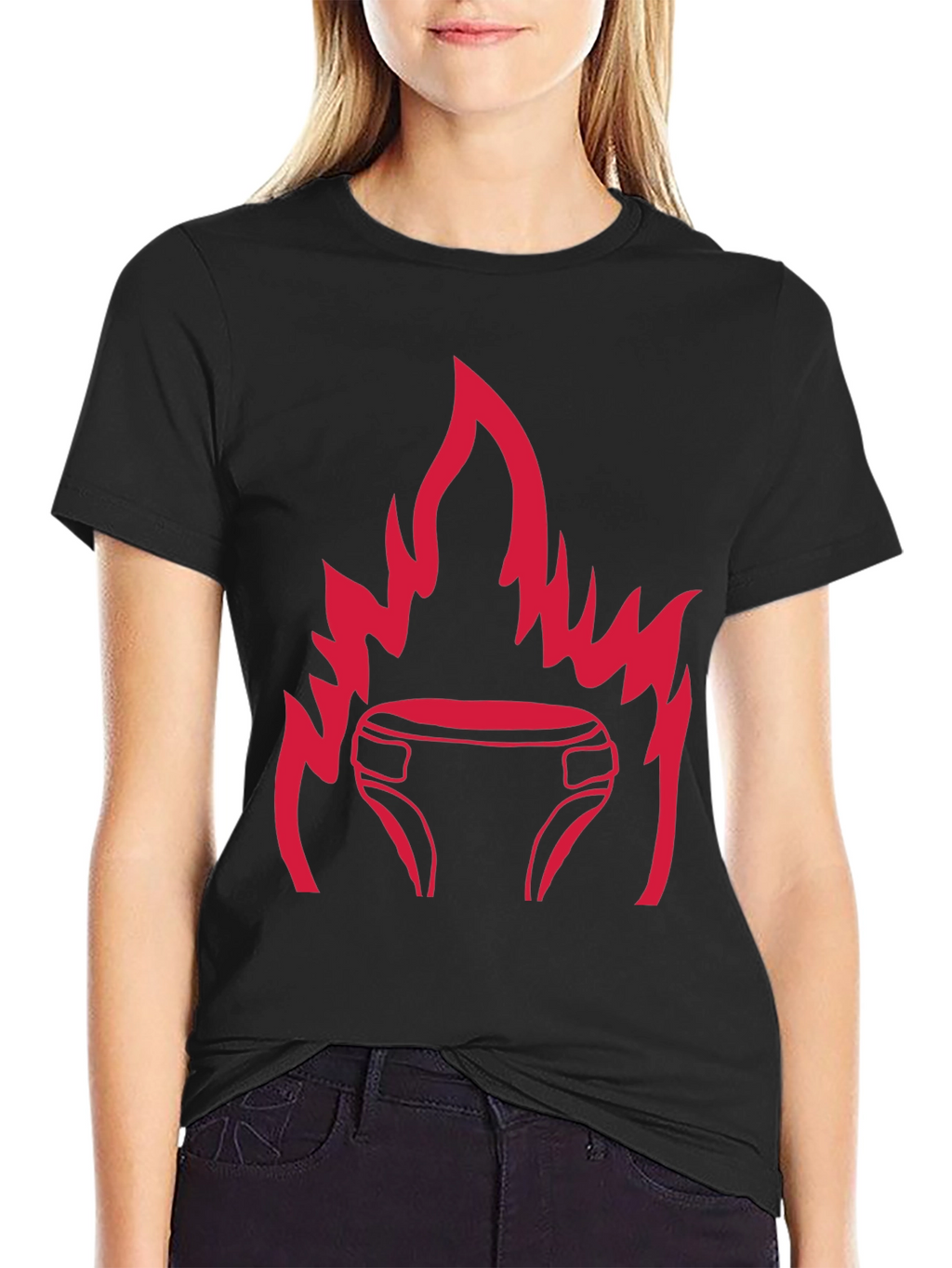 Black T-Shirt with Fiery Diaper Design