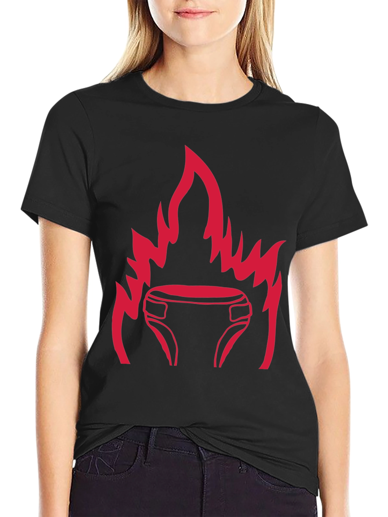 Black T-Shirt with Fiery Diaper Design