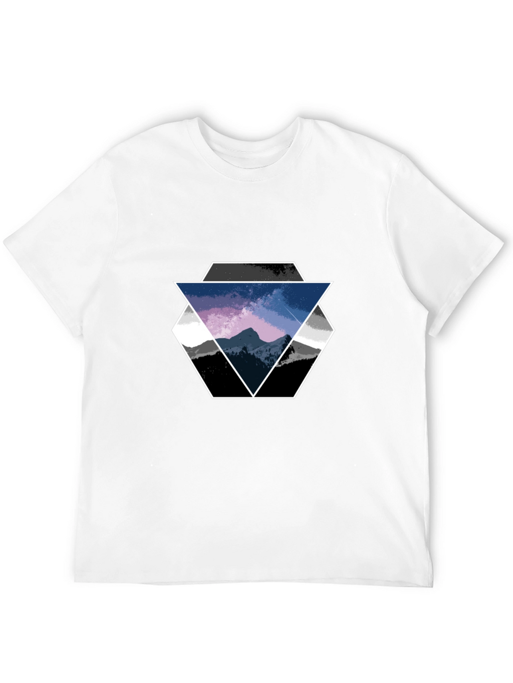 Geometric Mountain Scene Graphic Tee - Black