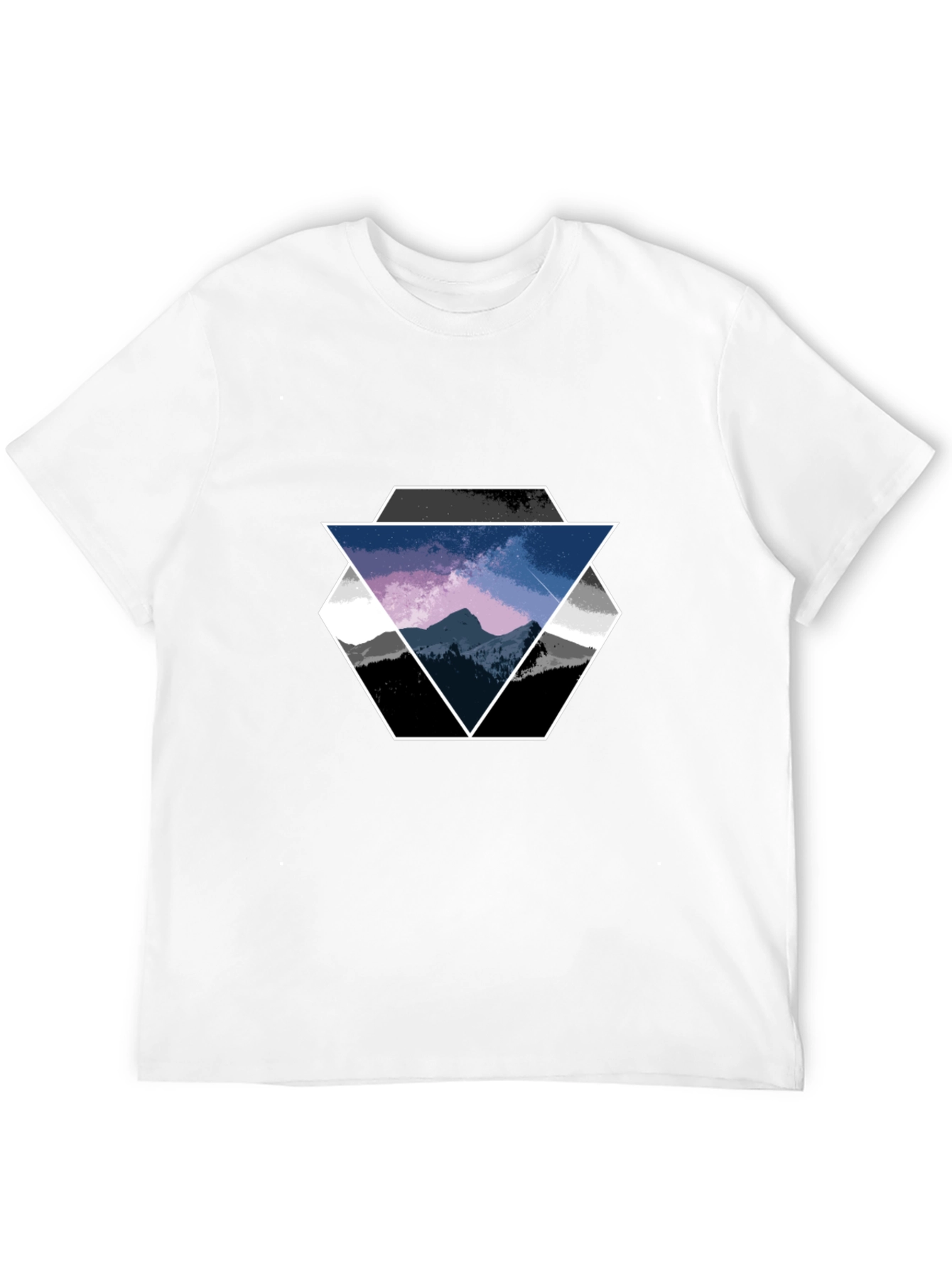 Geometric Mountain Scene Graphic Tee - Black