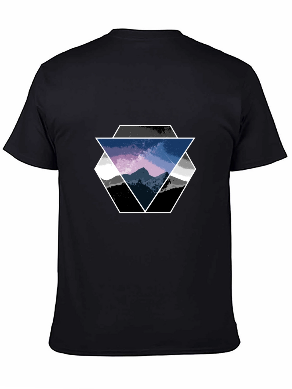 Geometric Mountain Scene Graphic Tee - Black