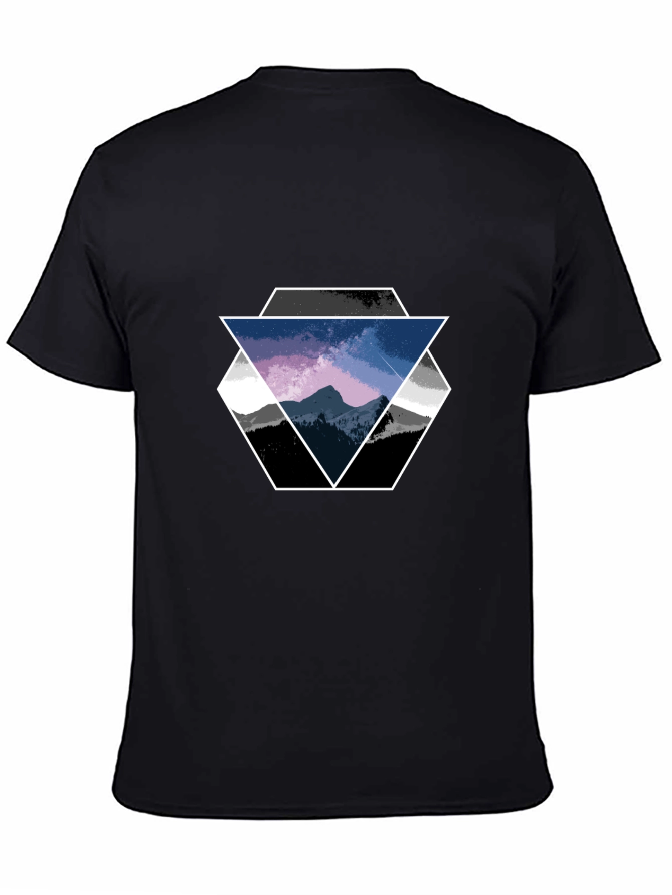 Geometric Mountain Scene Graphic Tee - Black