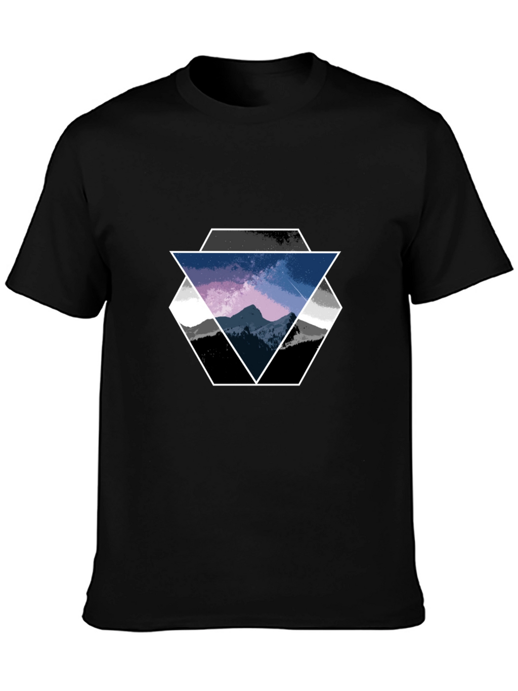 Geometric Mountain Scene Graphic Tee - Black
