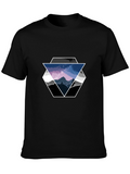 Geometric Mountain Scene Graphic Tee - Black