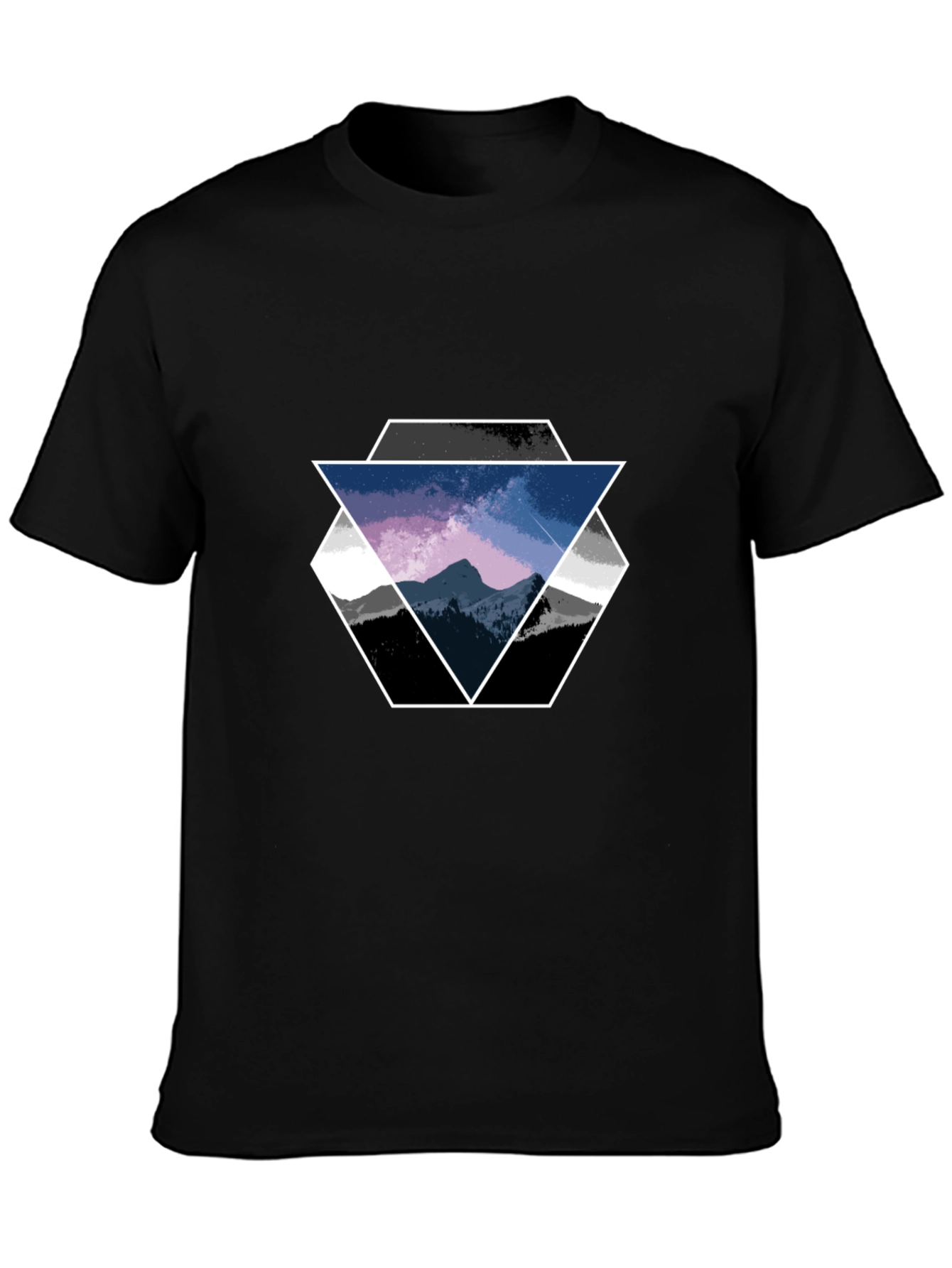 Geometric Mountain Scene Graphic Tee - Black