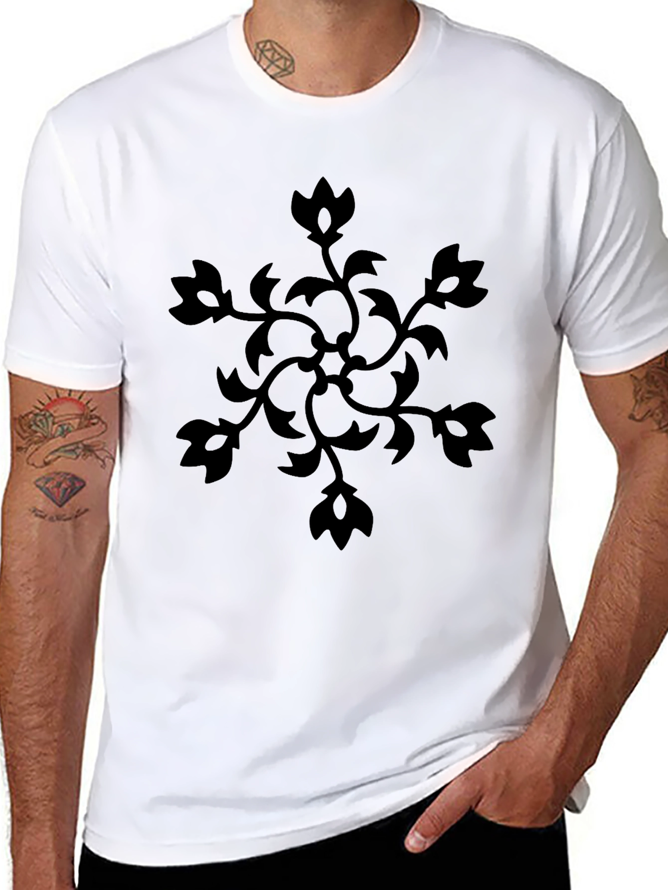 Floral Vine Graphic Print Black T-Shirt