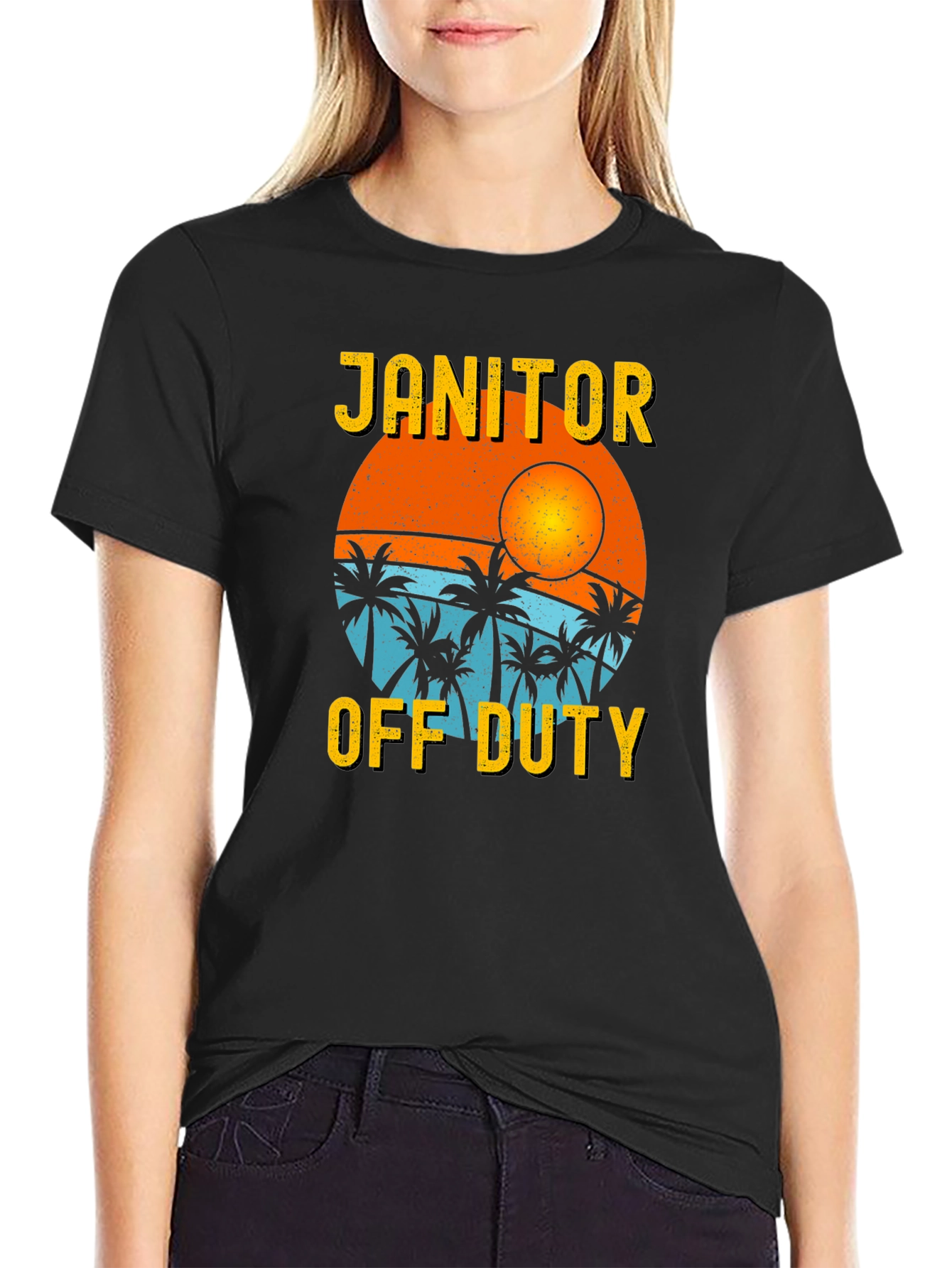 Janitor Off Duty T-Shirt - Beach Sunset Design