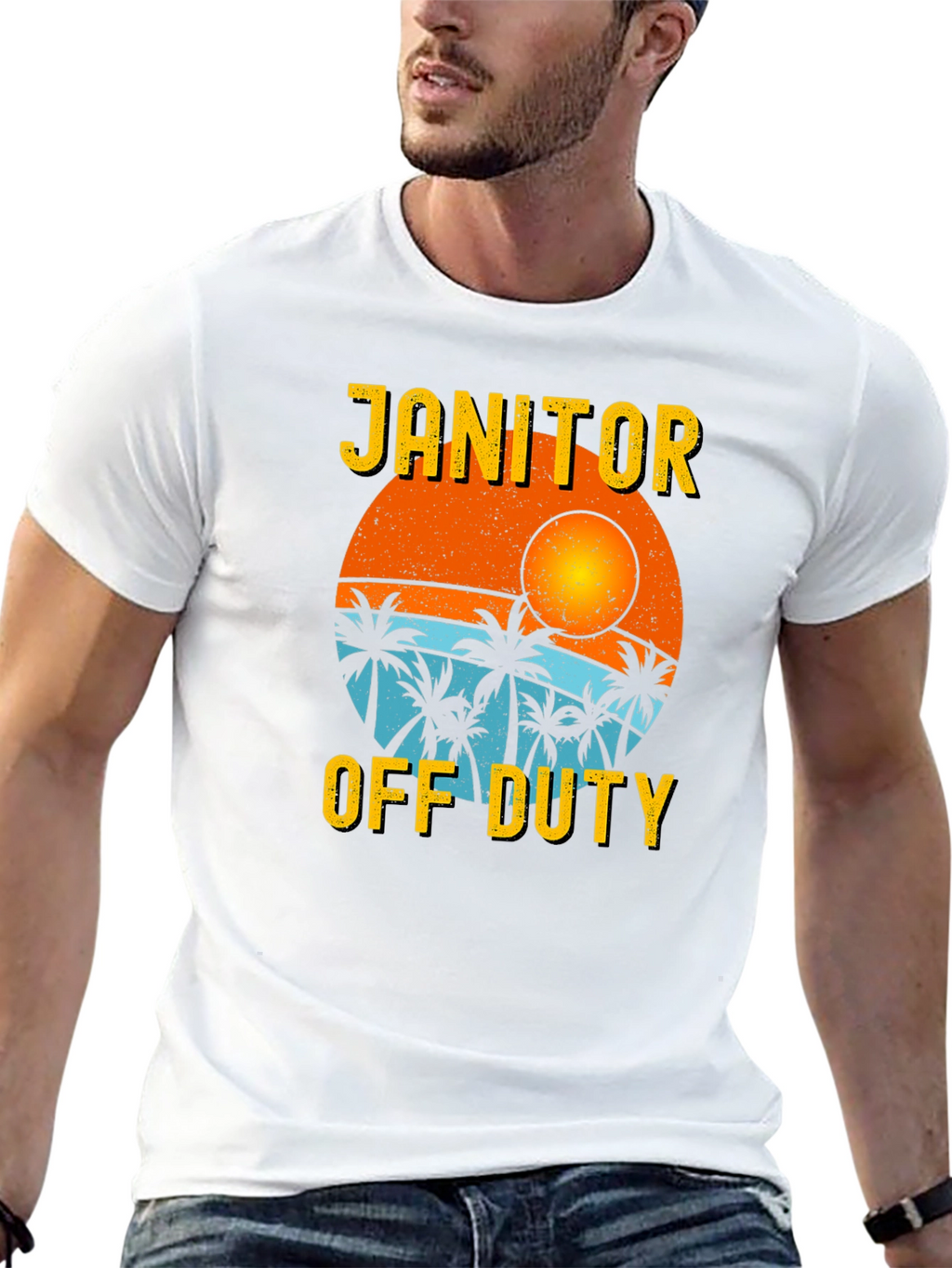 Janitor Off Duty T-Shirt - Beach Sunset Design