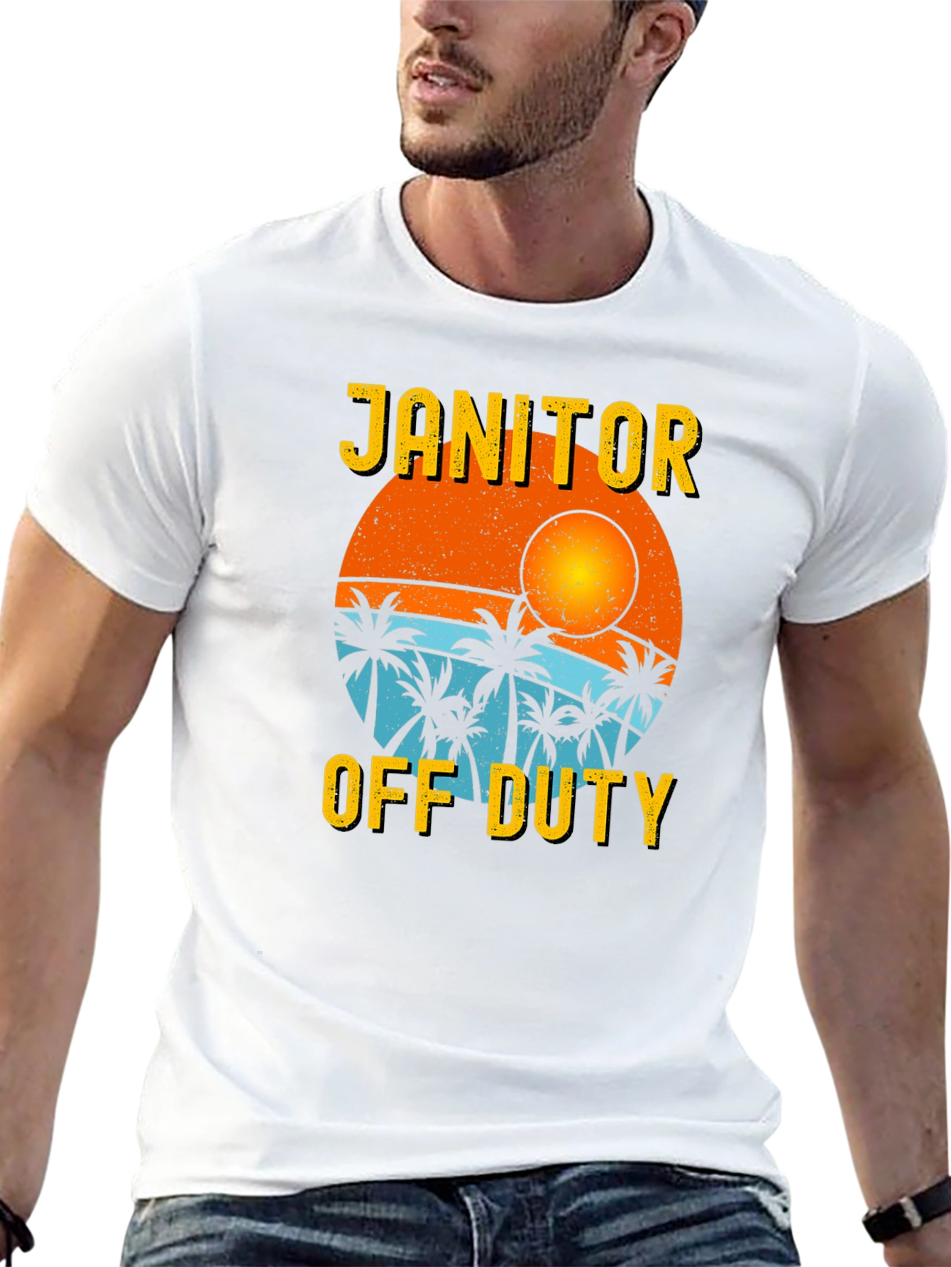 Janitor Off Duty T-Shirt - Beach Sunset Design
