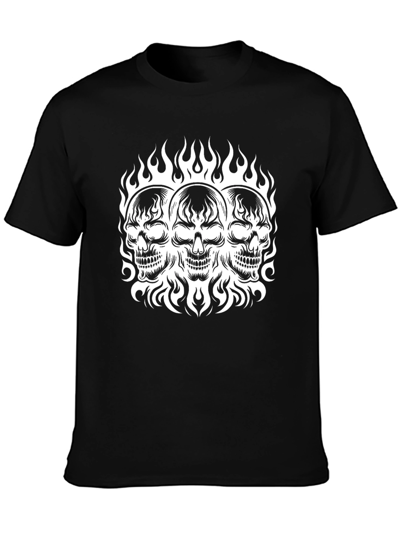 Skull Trio Flames T-Shirt - Mens Black Graphic Tee