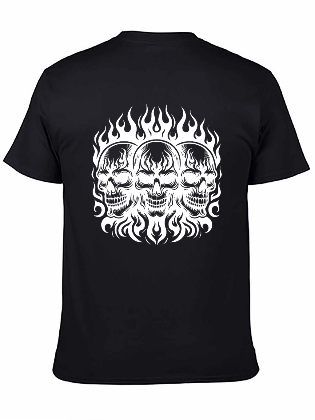 Skull Trio Flames T-Shirt - Mens Black Graphic Tee