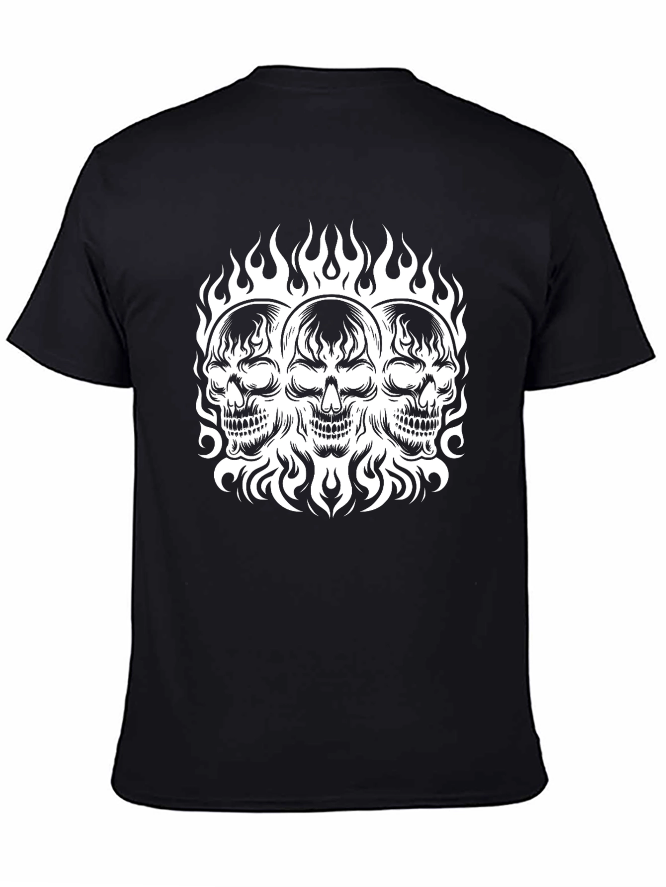 Skull Trio Flames T-Shirt - Mens Black Graphic Tee
