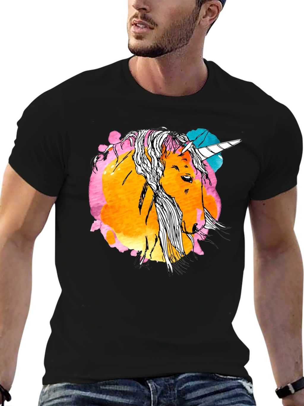 Unicorn Graphic Print Black T-Shirt