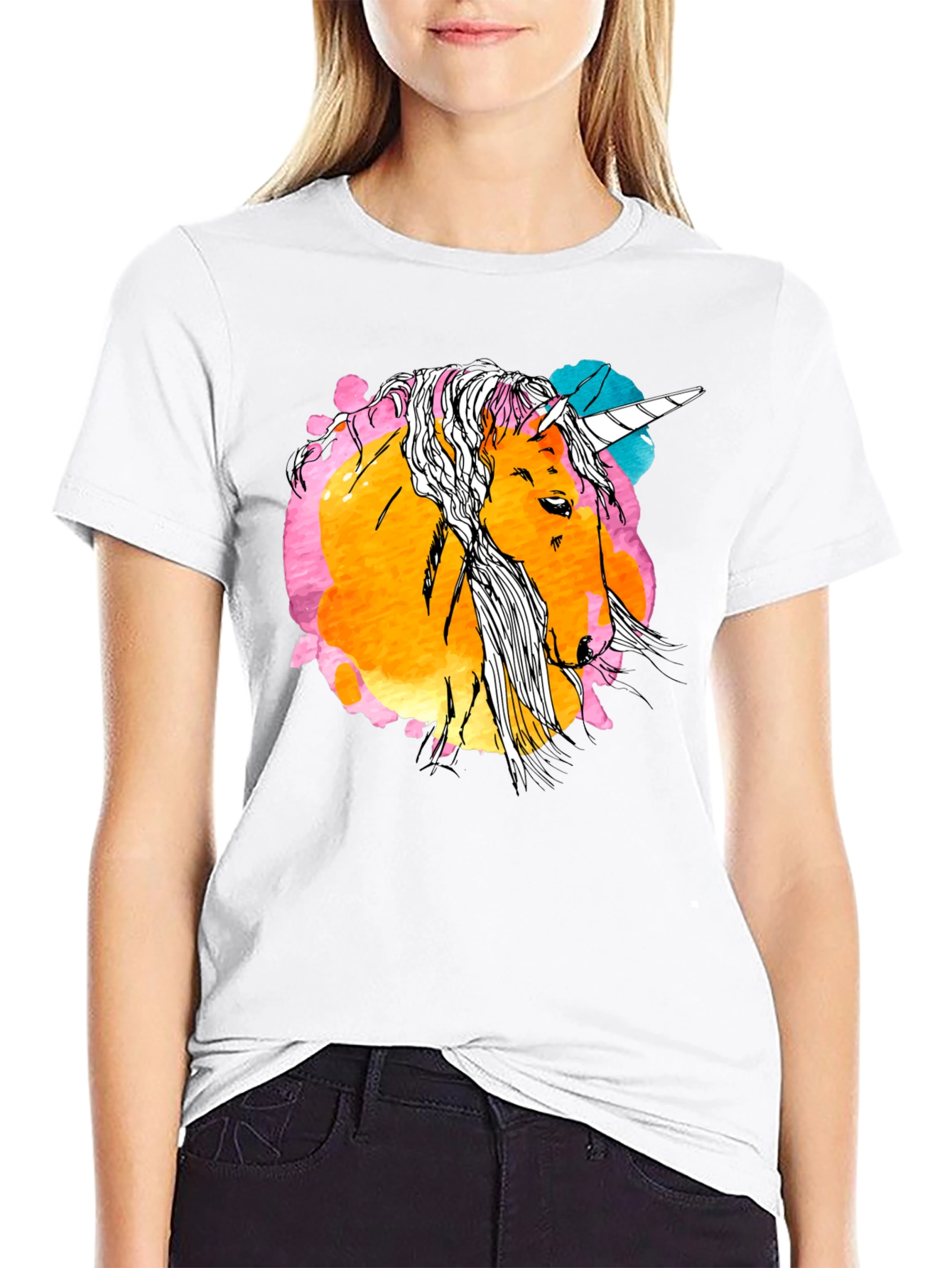 Unicorn Graphic Print Black T-Shirt