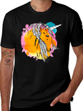 Unicorn Graphic Print Black T-Shirt