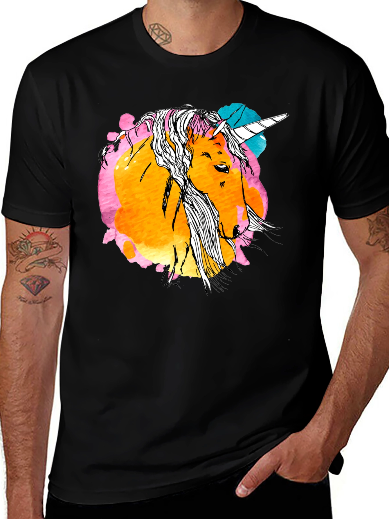 Unicorn Graphic Print Black T-Shirt