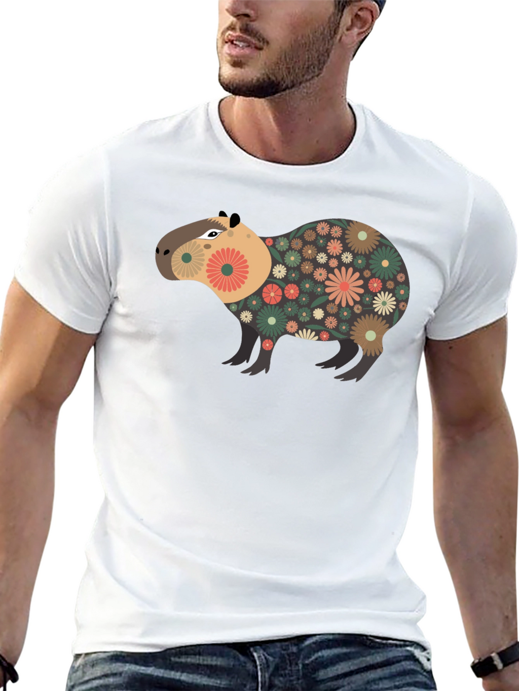 Floral Capybara Graphic Tee - Unique Design