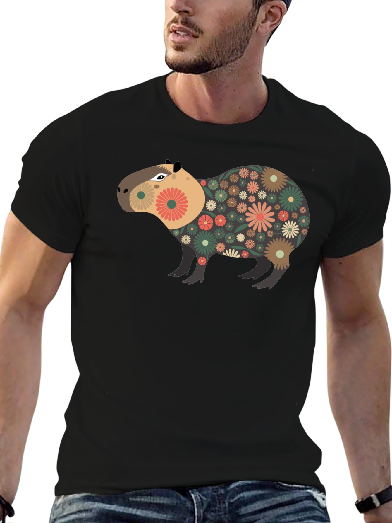 Floral Capybara Graphic Tee - Unique Design