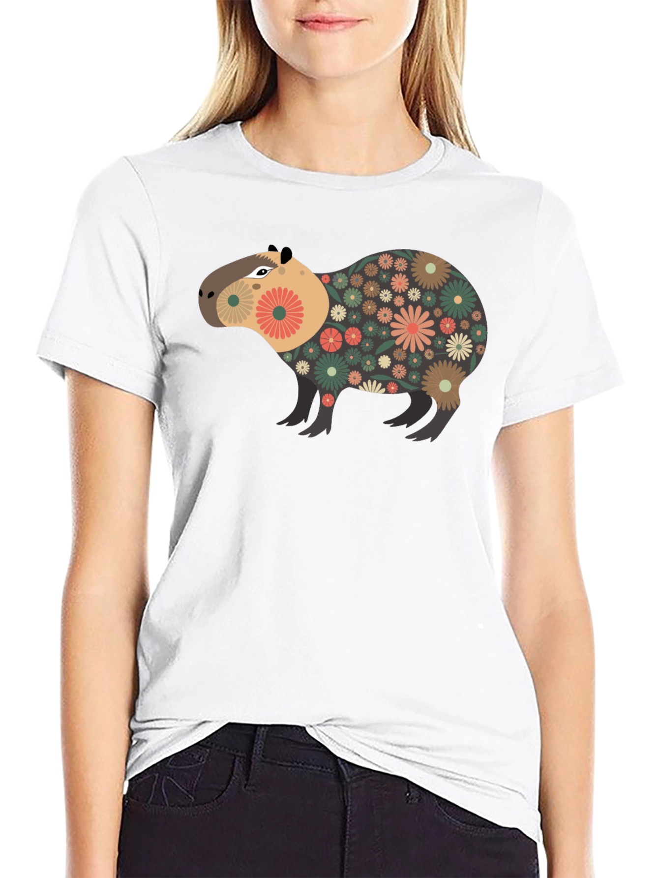Floral Capybara Graphic Tee - Unique Design