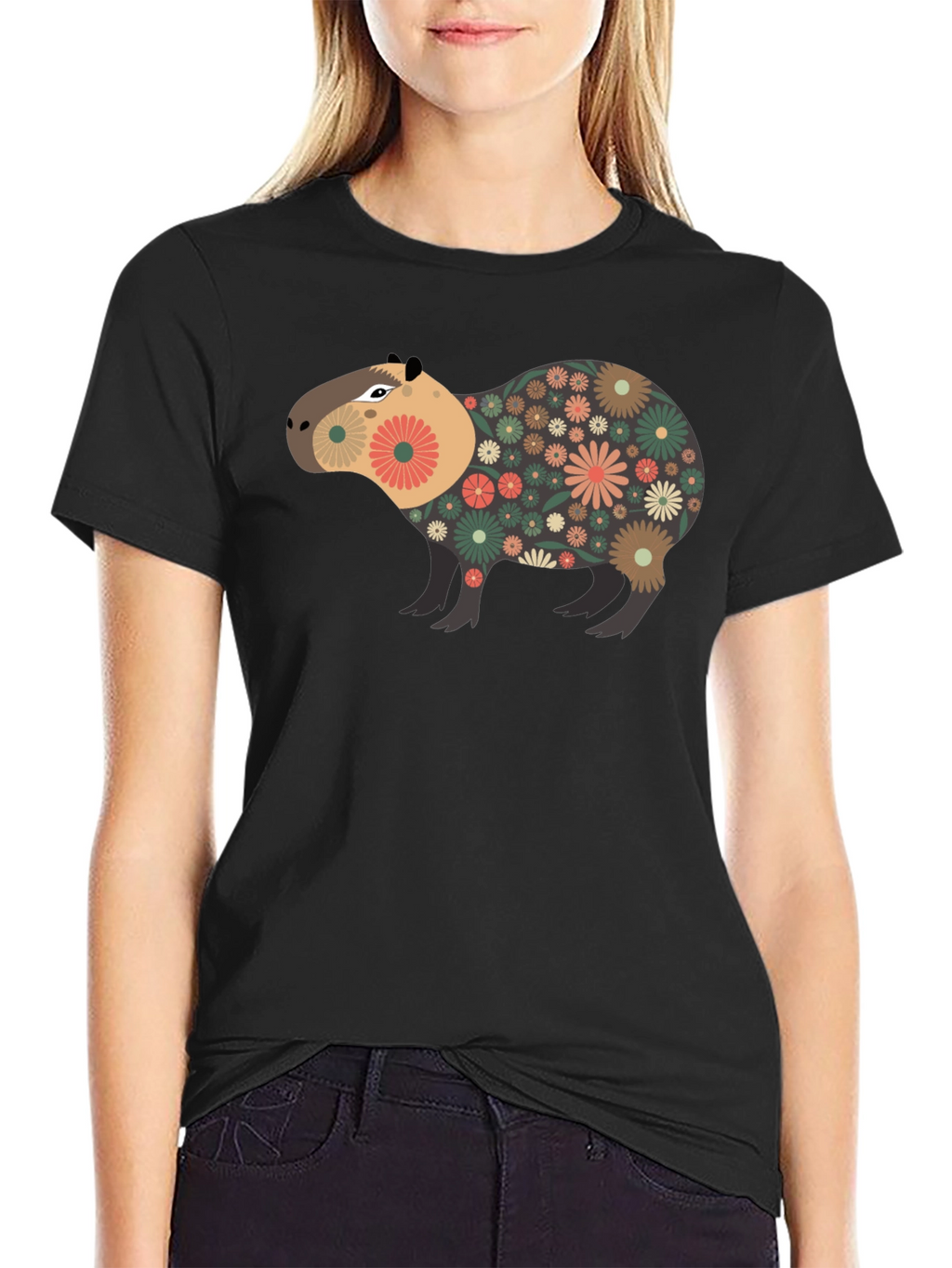 Floral Capybara Graphic Tee - Unique Design