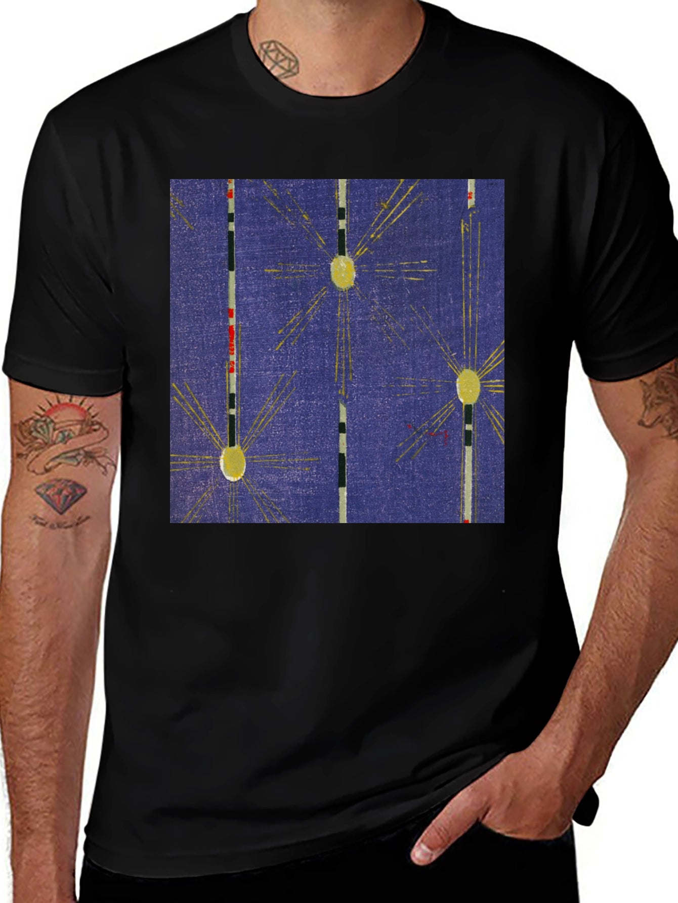 Retro Pattern Black Cotton T-Shirt