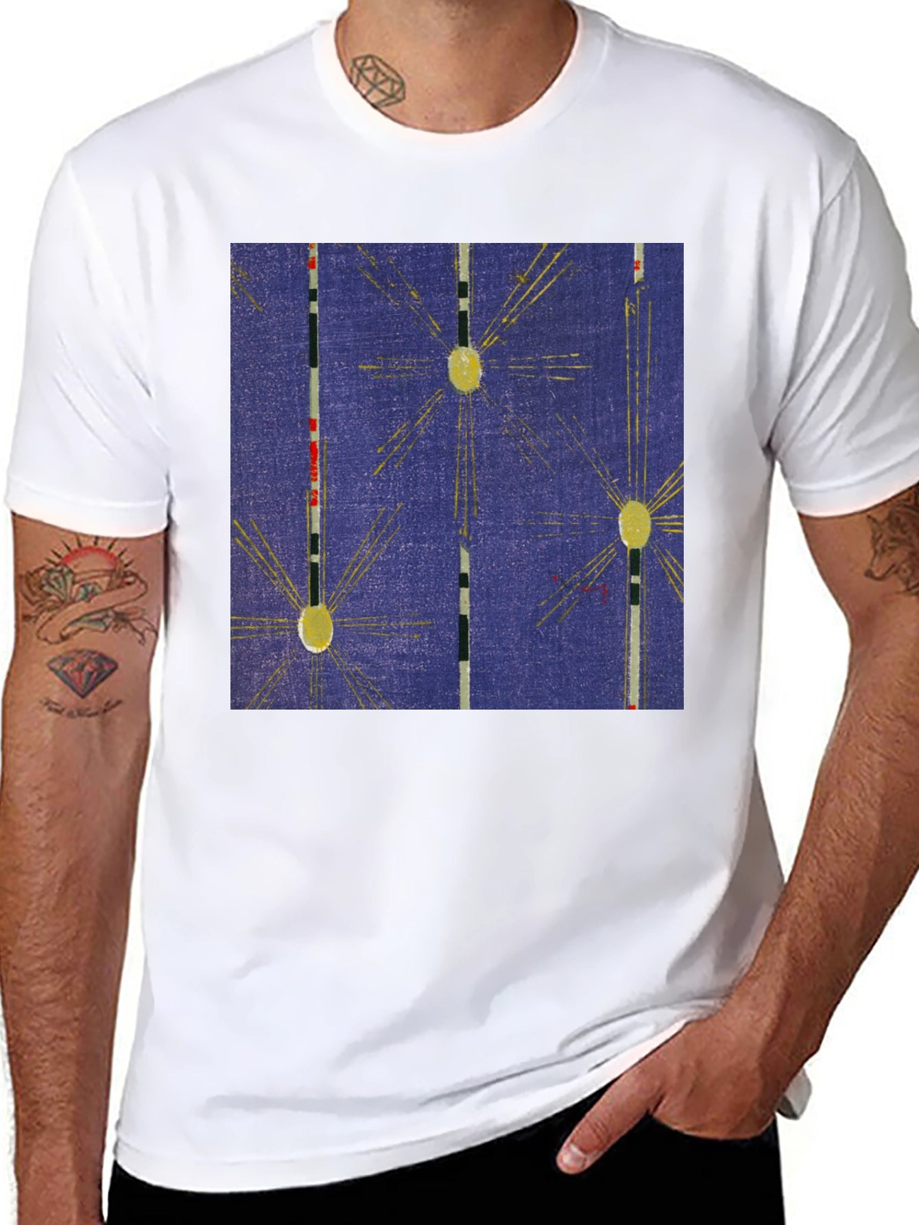 Retro Pattern Black Cotton T-Shirt